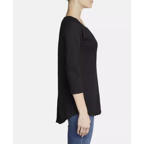 Eddie Bauer Womens Small Black Top 3/4 Sleeve Cross Front Cotton Modal - Picture 2 of 7